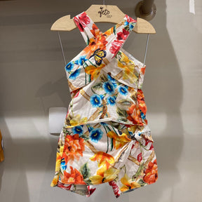 Conjunto Regata Shorts menina Floral Lilica Off Laranja