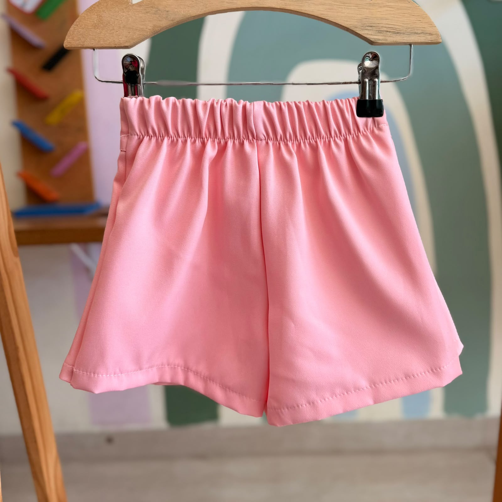 Shorts Saia Plissada Infantil Menina Colegial Rosa