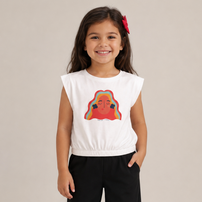 Blusa Manga Curta Infantil Hering Face Algodão Off White