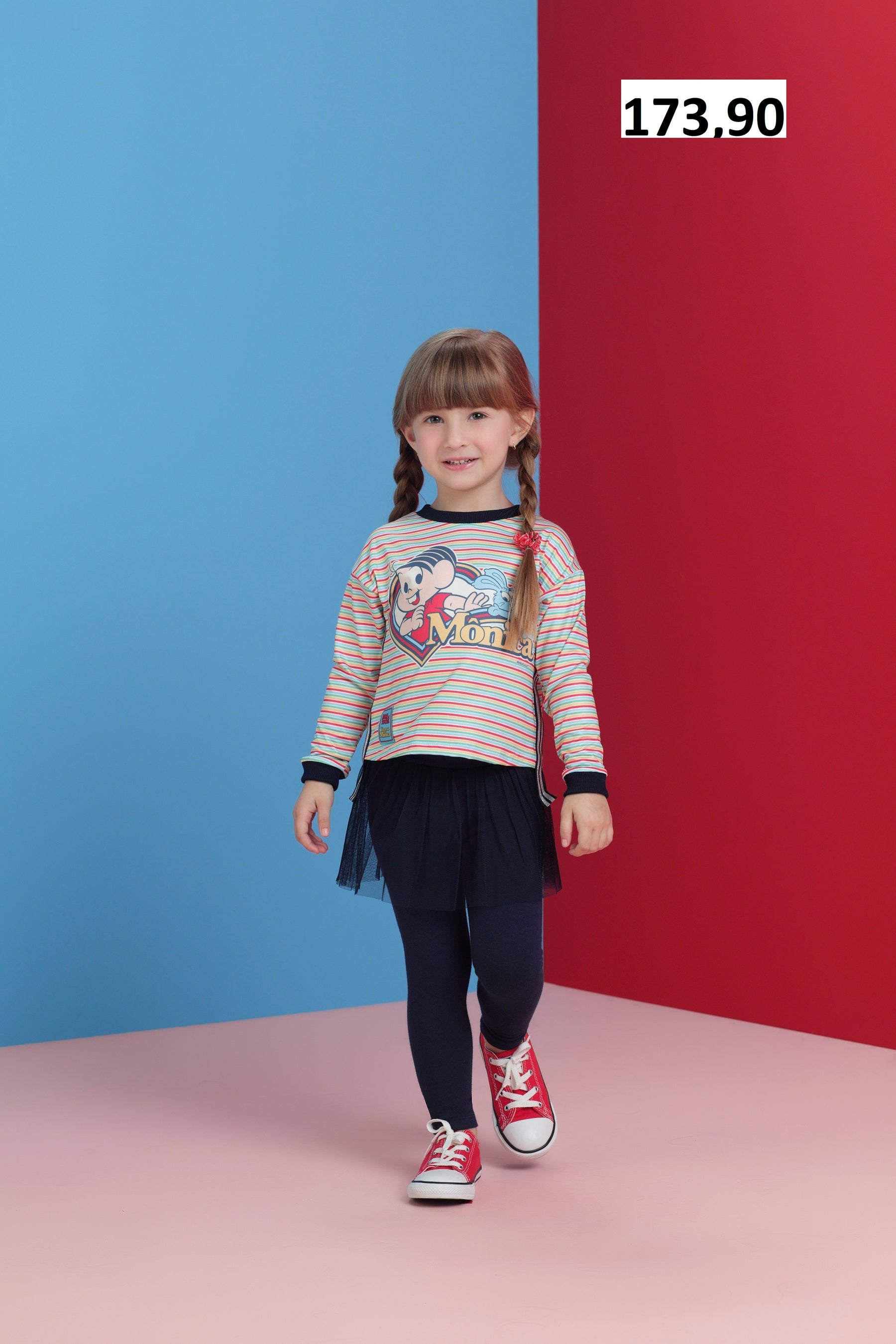 Conjunto Manga Longa Calça Mon Sucre Fem Infantil Monica Sansao Tule Listrado