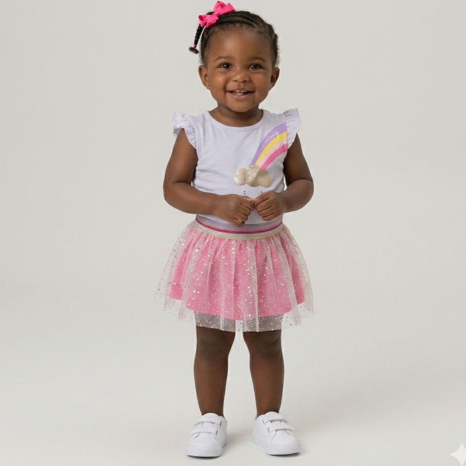 Conjunto Manga Curta Saia Menina Infantil Tam 1