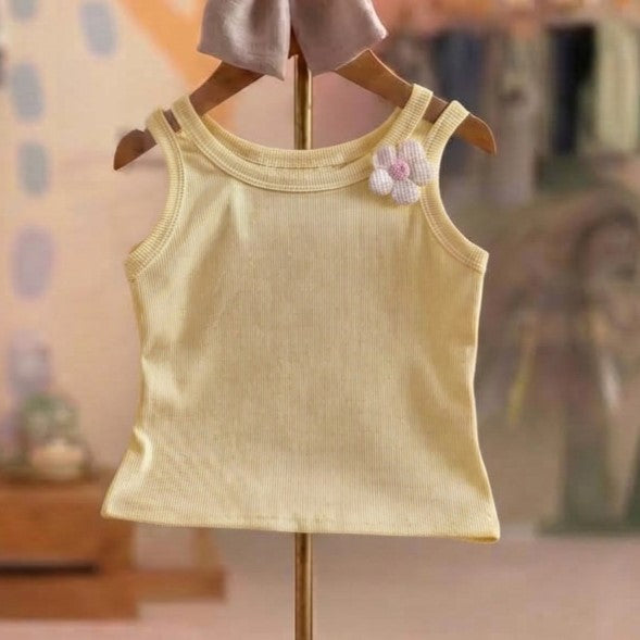 Blusa Infantil Menina Regata Flor Amarelo Bia