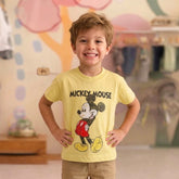 Camiseta Infantil Menino Manga Curta Preta Mickey Marmorizado Amarelo