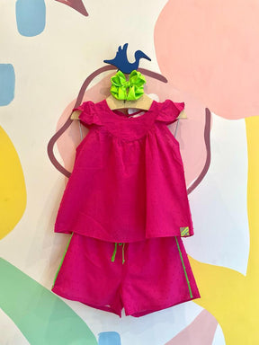 Conjunto Manga Curta Saia Malagah Infantil menina Liso Poa Relevo