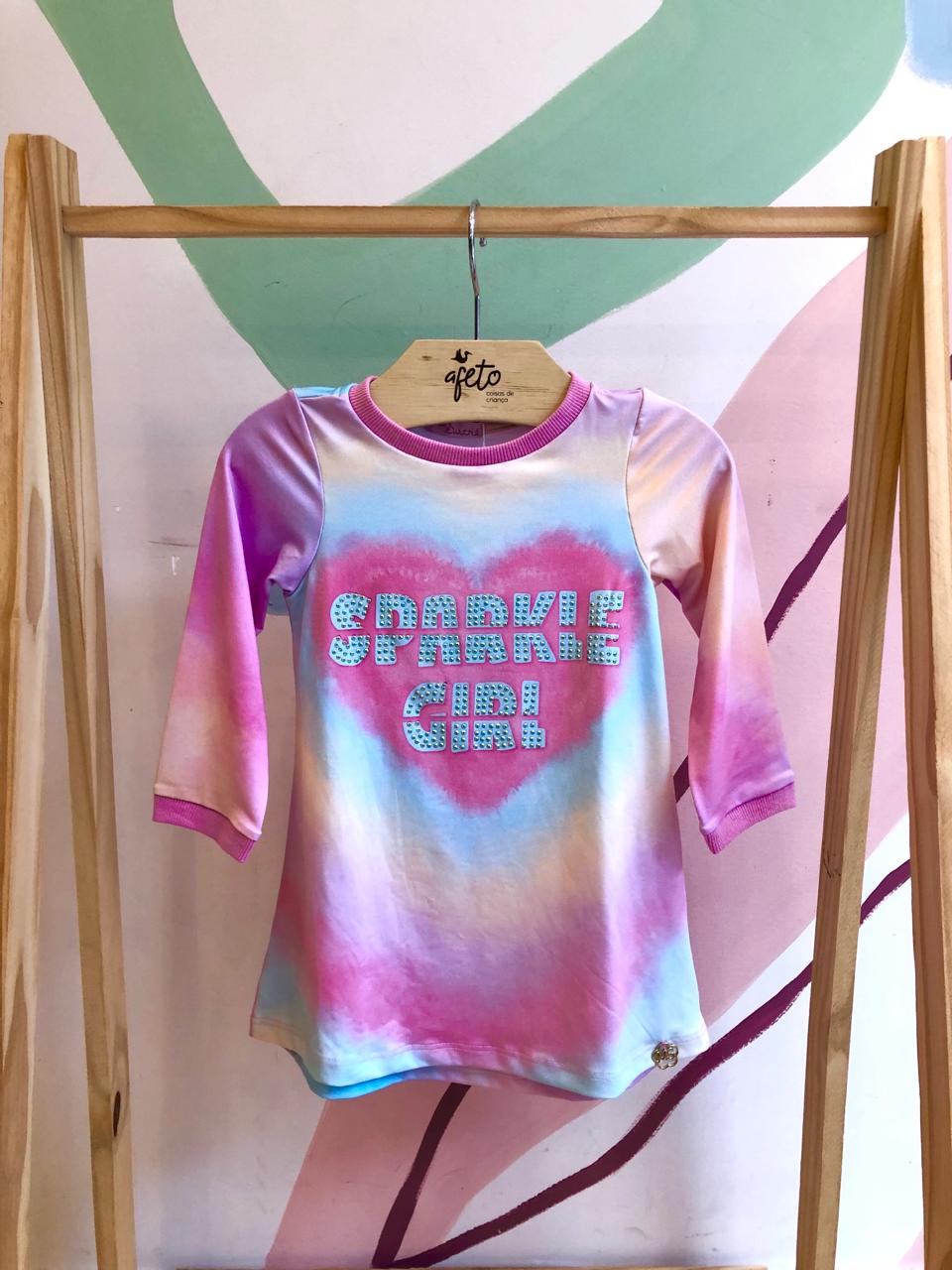 Vestido manga longa menina Mon Sucre Sucre Coracao Tie Dye