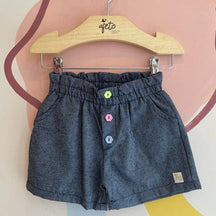 Shorts Kaiani Infantil Fem Linho Botoes Florzinhas