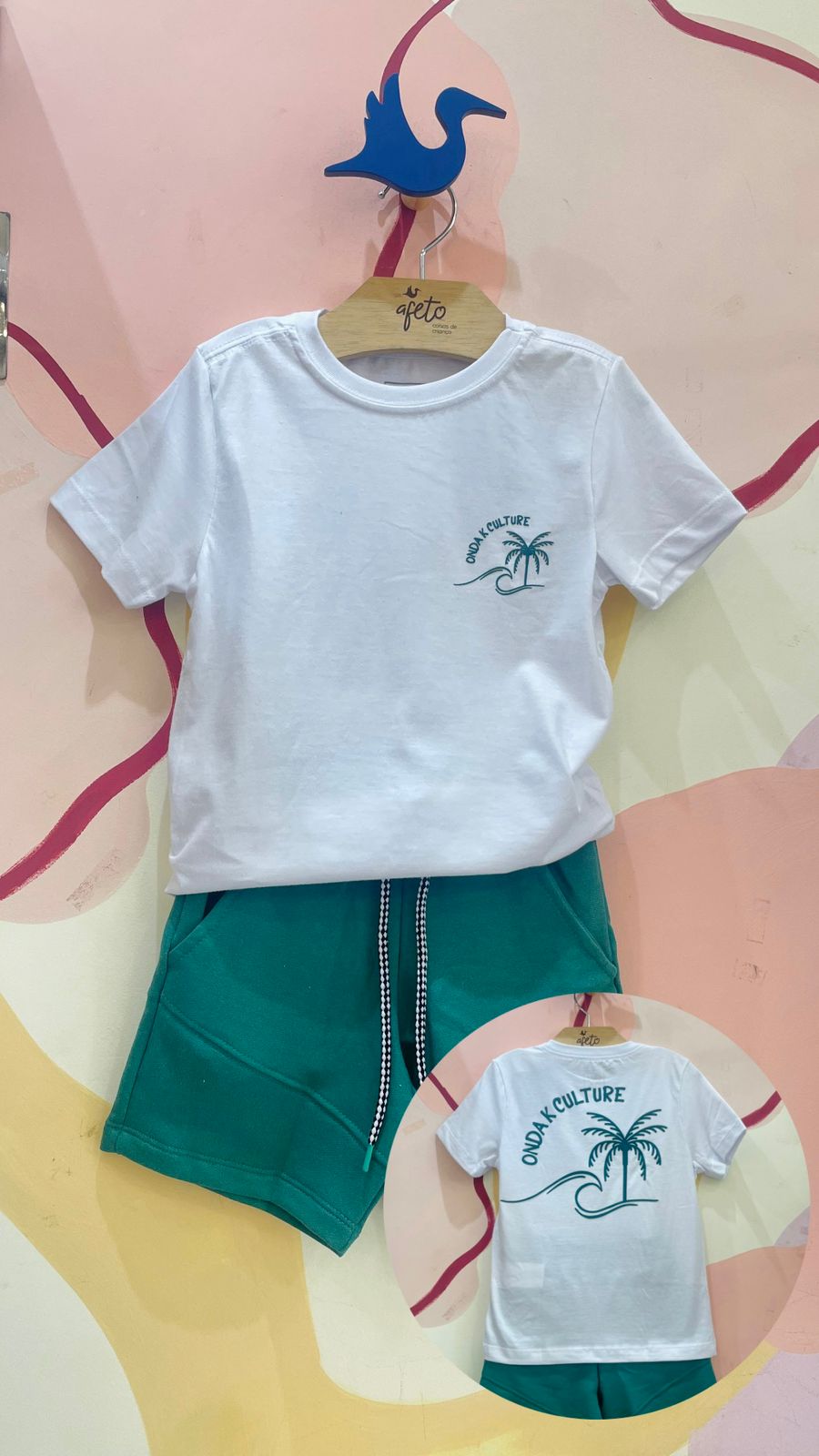 Conjunto manga curta Bermuda Onda Kids menino Culture branco verde
