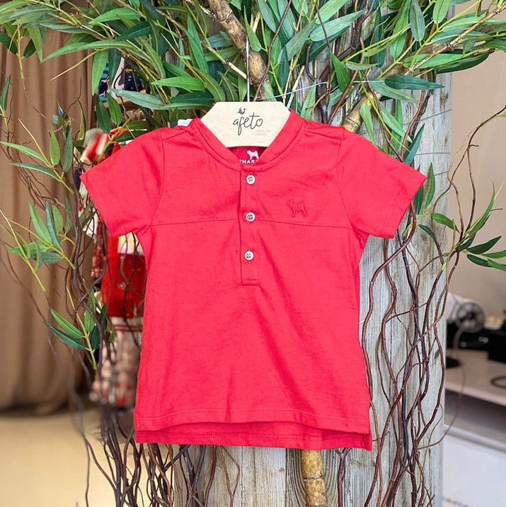 Camiseta Manga Curta Charpey Infantil menino Lisa com Botoes Vermelha