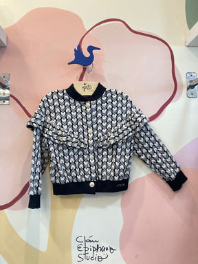 Jaqueta manga longa menina Momi Jacquard Coracoes Preto Branco