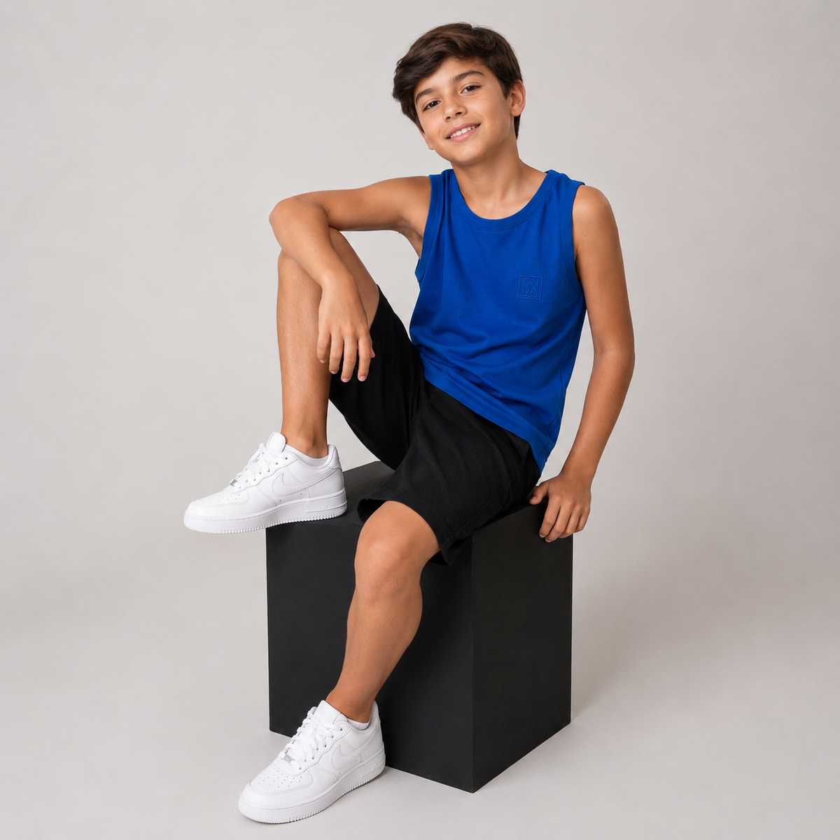 Camiseta Regata Onda Kids menino Liso Azul