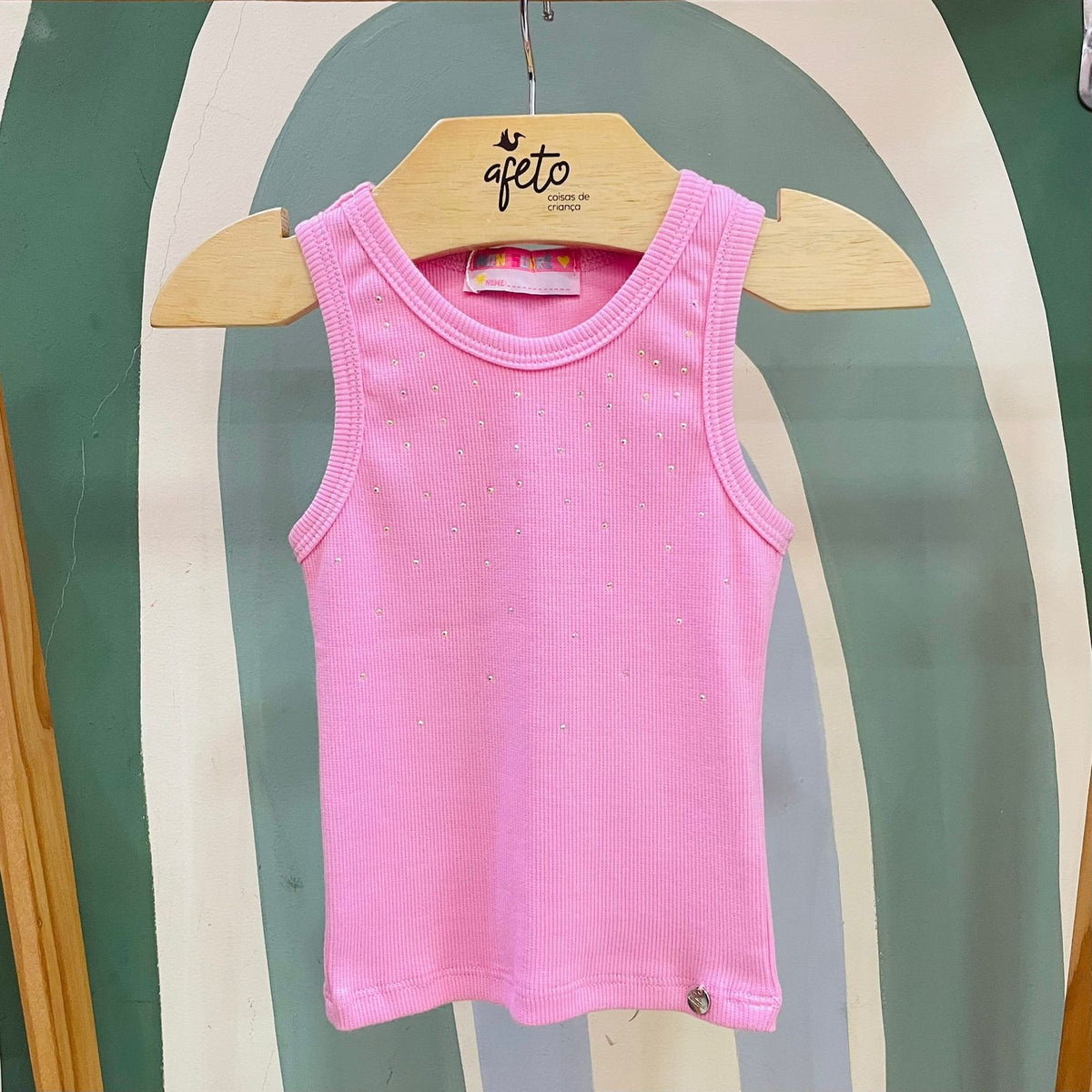Blusa Infantil Menina Regata Canelada Strass Rosa Mon Sucre