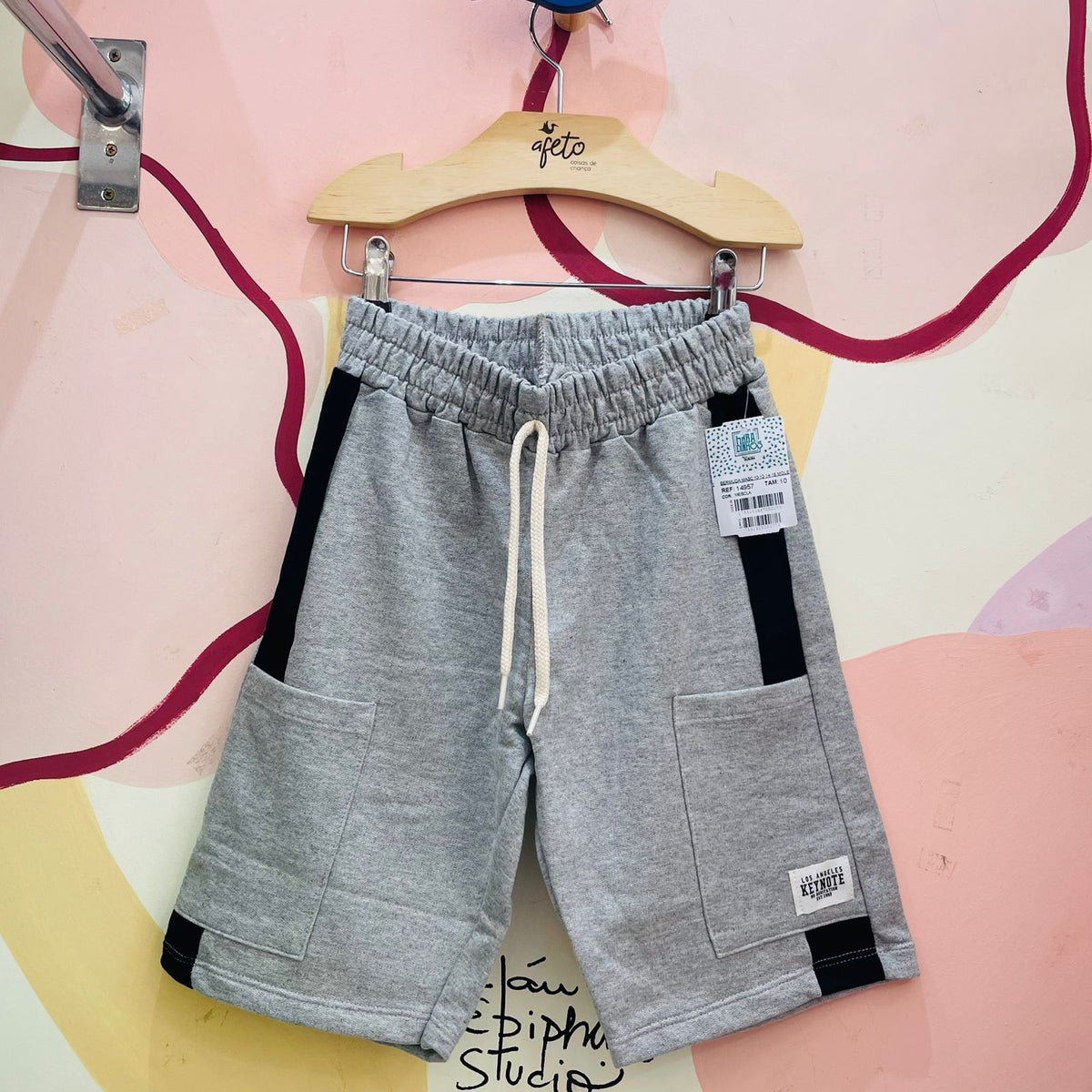 Bermuda Hrradinhos menino Moletinho Recortes Cinza Preto