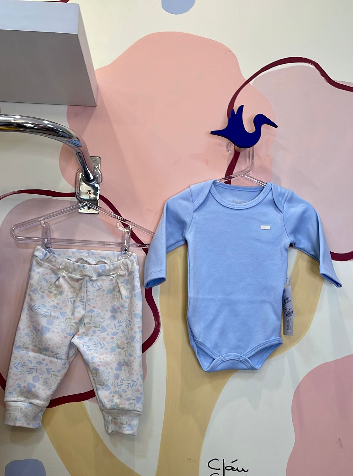 Conjunto Body Manga Longa Calça Hug Infantil Fem Suedine Flores