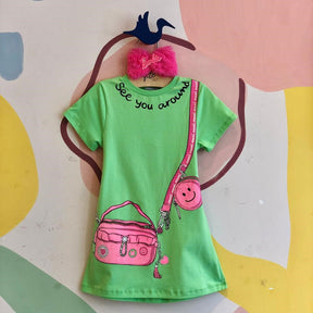 Vestido Manga Curta Menina Momi Bolsinha