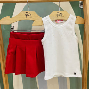 Shorts Saia Colegial Plissado Vermelho Mon Sucre