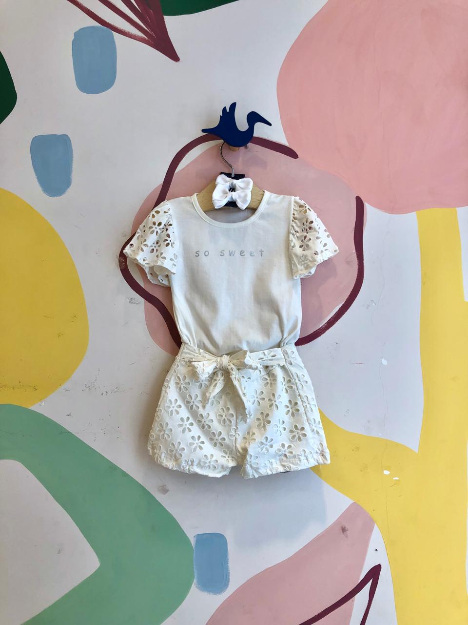 Conjunto Manga Curta Shorts Hrradinhos Menina Sweet