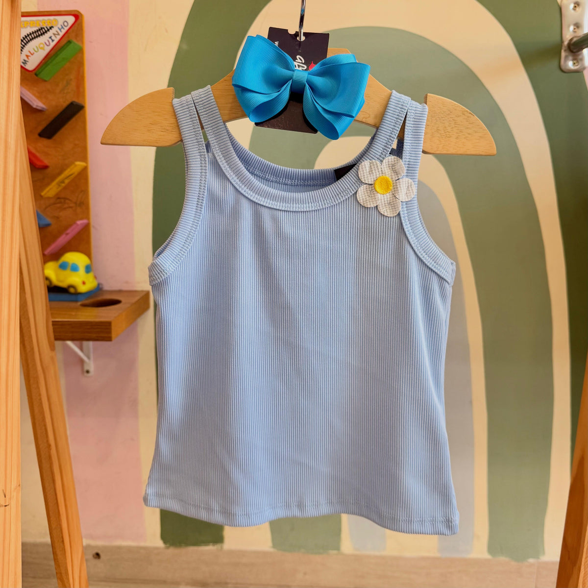 Blusa Infantil Menina Regata Flor Azul Bia