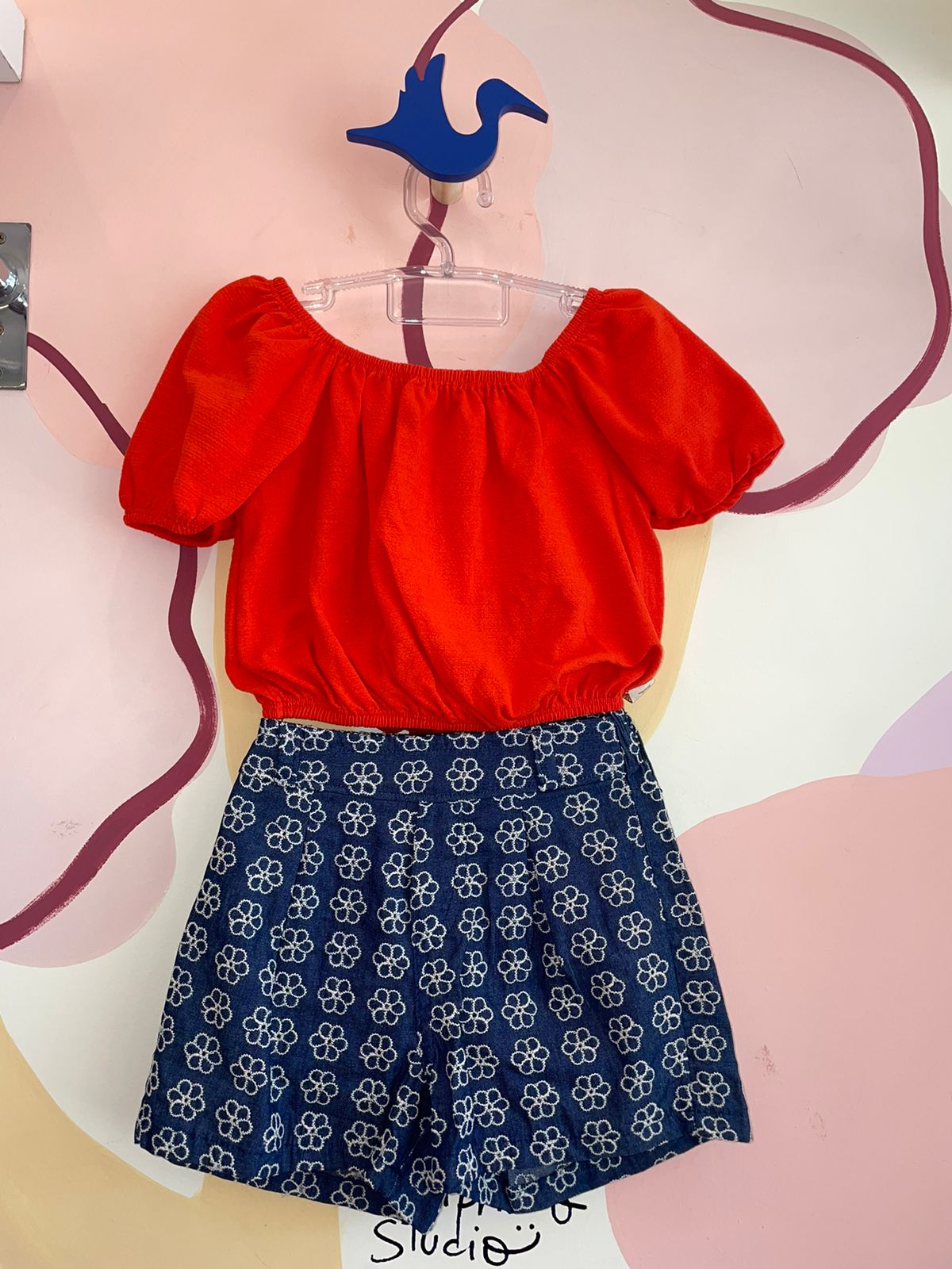 Conjunto Manga Curta Shorts Fakini Infantil menina Ciganinha Jeans