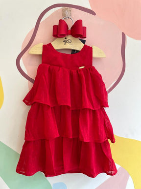 Vestido Regata Malagah Infantil Fem Organza Babados Vermelho