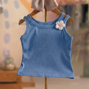Blusa Infantil Menina Regata Flor Azul Bia