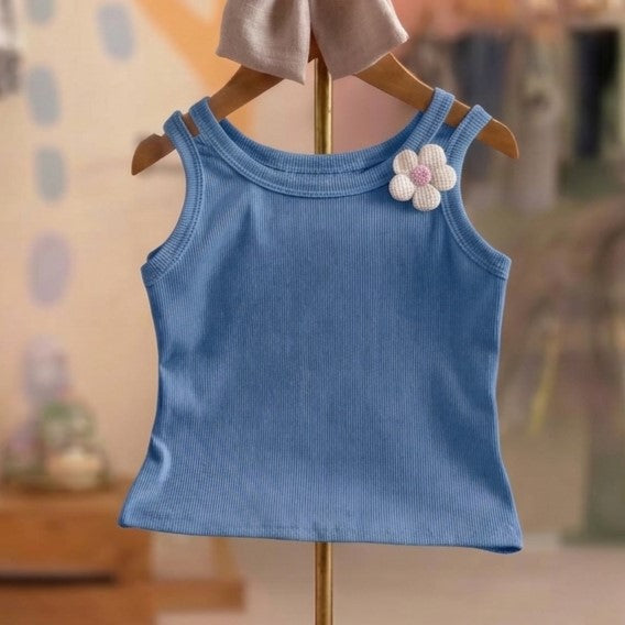 Blusa Infantil Menina Regata Flor Azul Bia