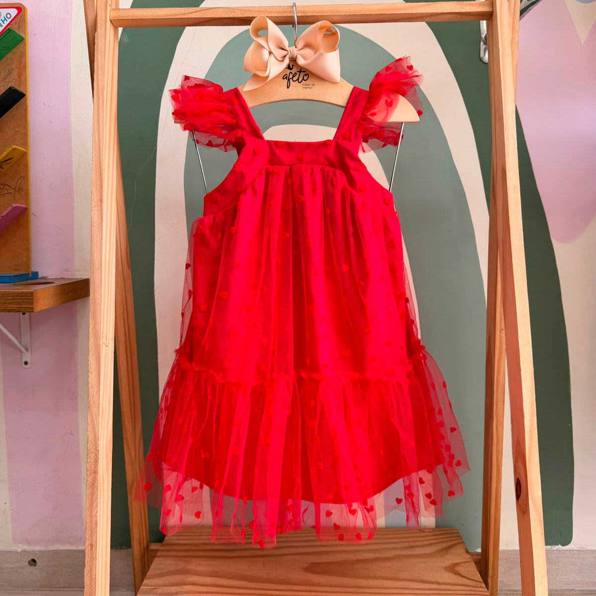 Vestido Infantil Menina Regata Tule Coração Vermelho Mon Sucre Isabella
