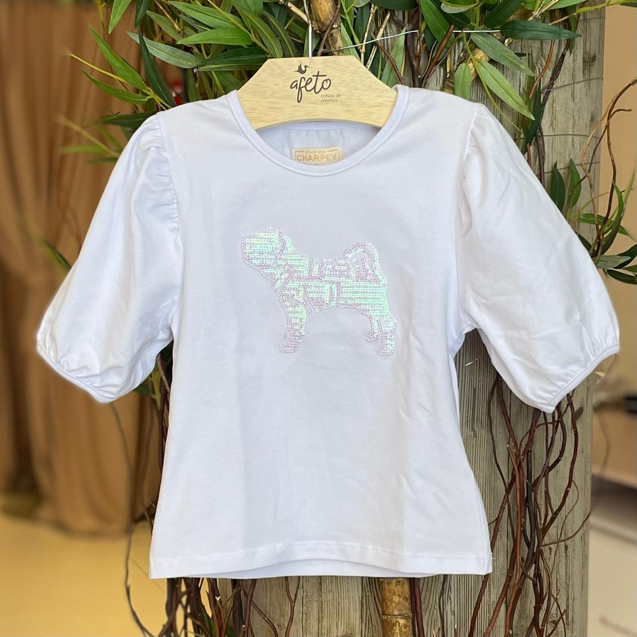Blusa Manga Curta Charpey Infantil Fem Paete Manga Bufante Branco