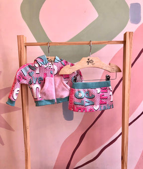 Conjunto manga longa Mon Sucre Saia menina Capuz Love