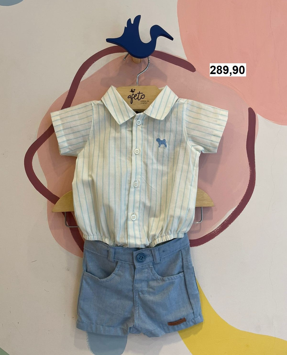 Conjunto Body Manga Curta Shorts Bebe Charpey Infantil menino Bebe Oxford Listrado