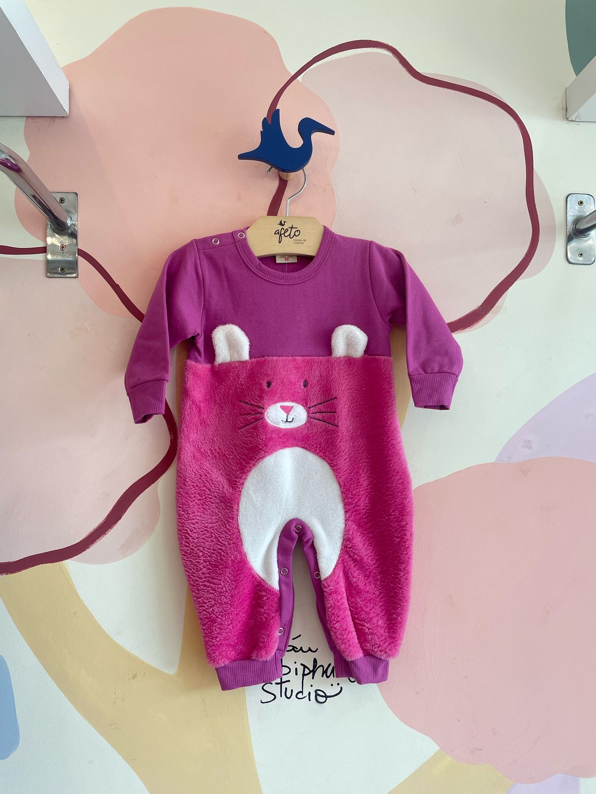 Macacao manga longa Hrradinhos menina Gatinho Pelucia