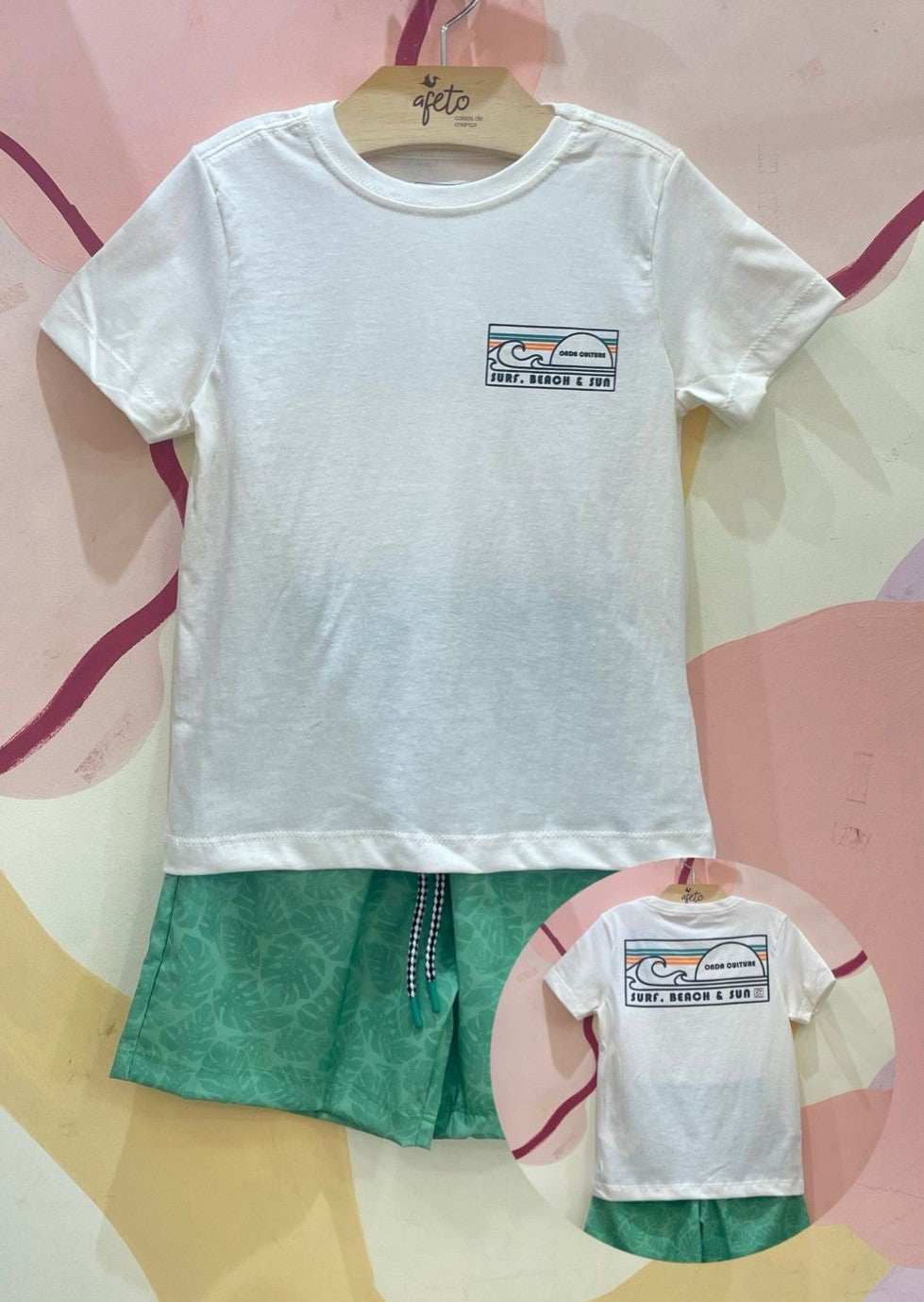 Conjunto manga curta bermuda menino Onda Kids Surf Beach off verde