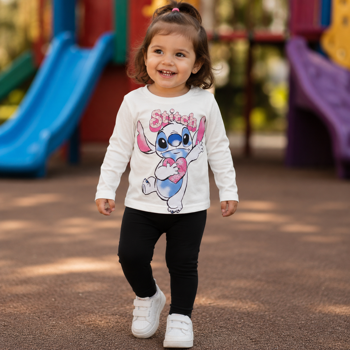 Blusa manga longa Disney menina Stitch coração