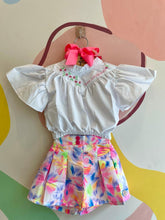 Conjunto Manga Curta Shorts Saia Malagah Infantil menina Neon Manga Frufru