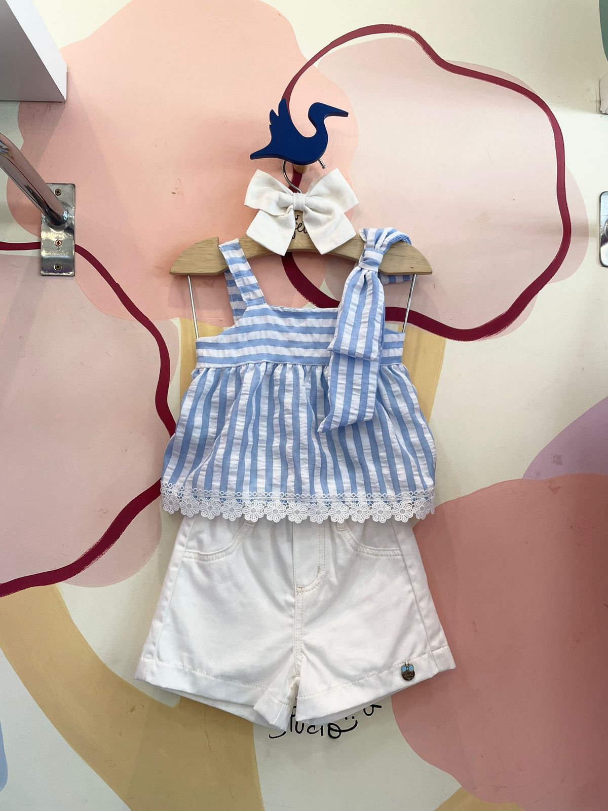 Conjunto regata shorts menina Momi Listrado Laco Azul Branco