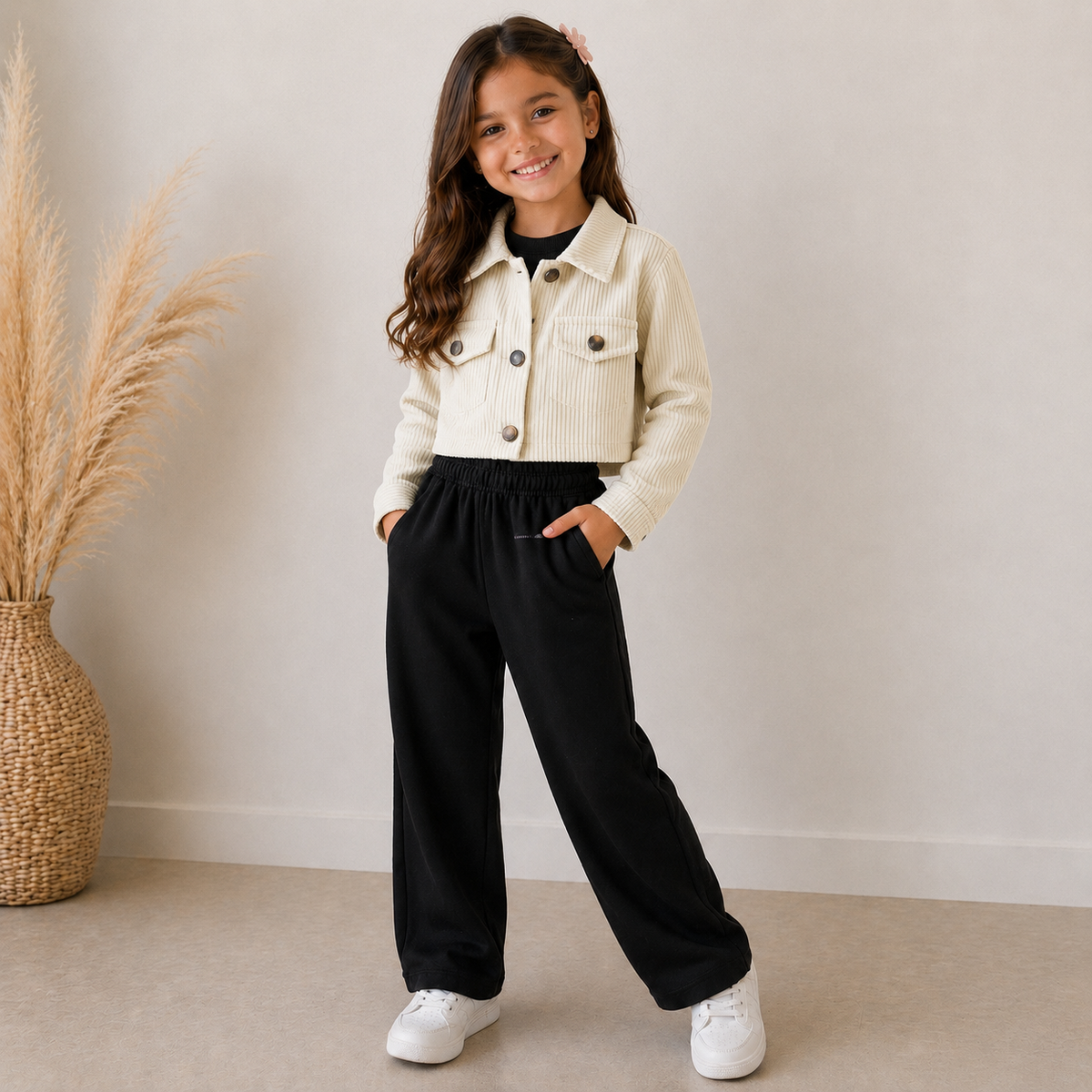 Jaqueta de Veludo Cotele Infantil Menina Off White