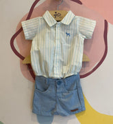 Conjunto Body Manga Curta Shorts Bebe Charpey Infantil menino Bebe Oxford Listrado