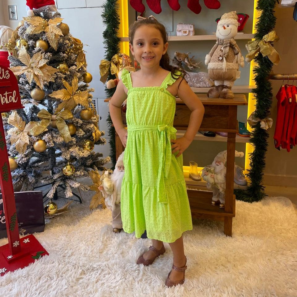 Vestido Regata Menina Momi Laise Com Laco Verde
