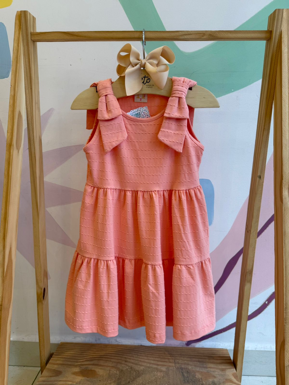 Vestido Regata menina Laco Ombro Pipoquinha Laranja