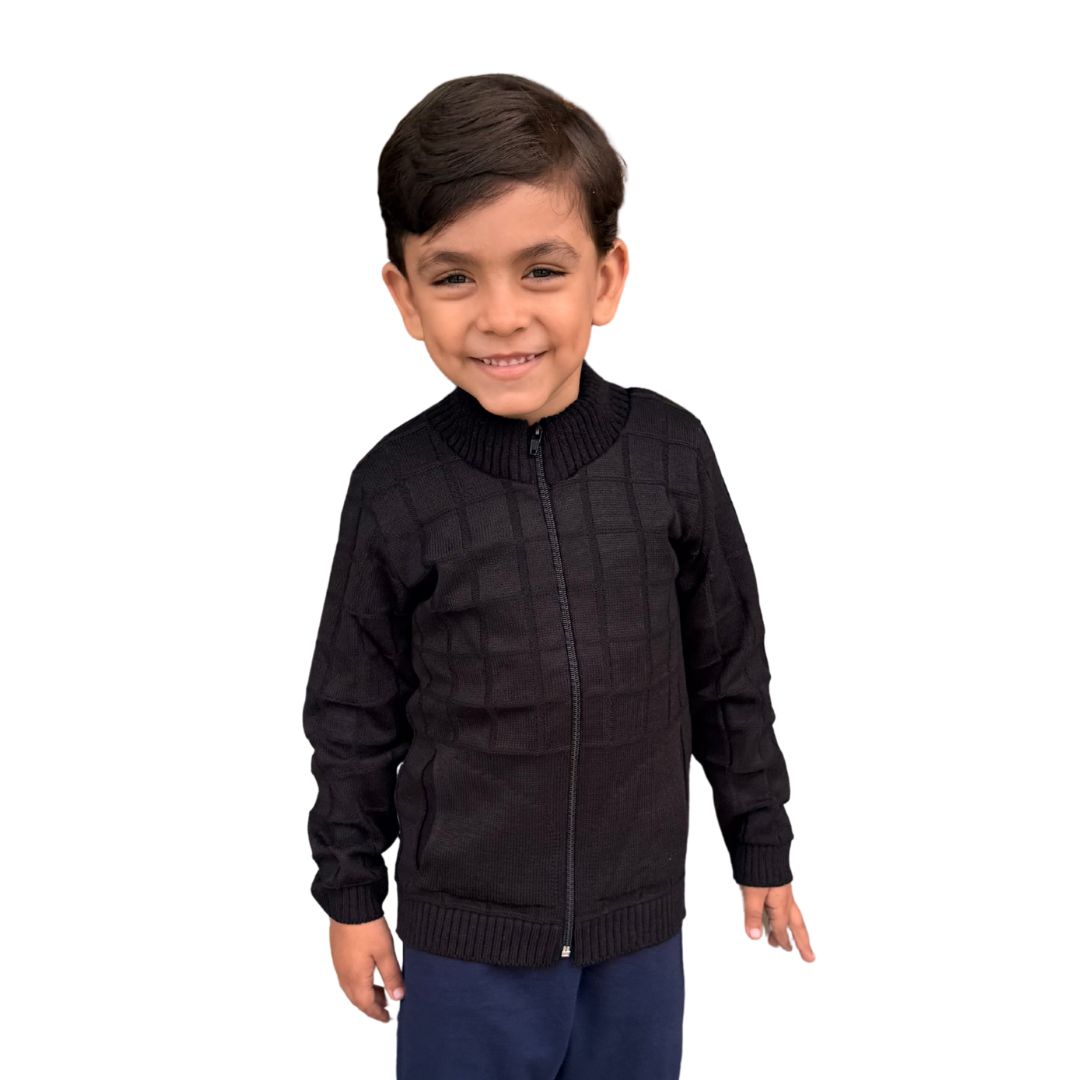 Jaqueta Tricot Infantil Menino Inverno Com Bolso Preto Lorenzo