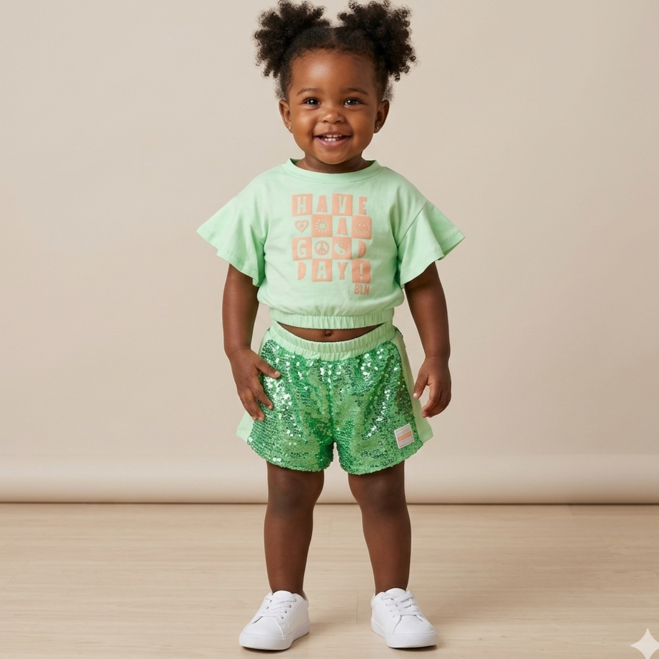 Conjunto Manga Curta Shorts Bambolina Infantil Fem Good Day Paete
