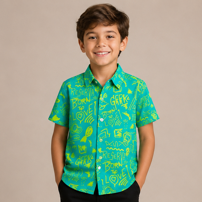 Camisa Manga Curta Reserva Infantil menino Lettering Verde Lima