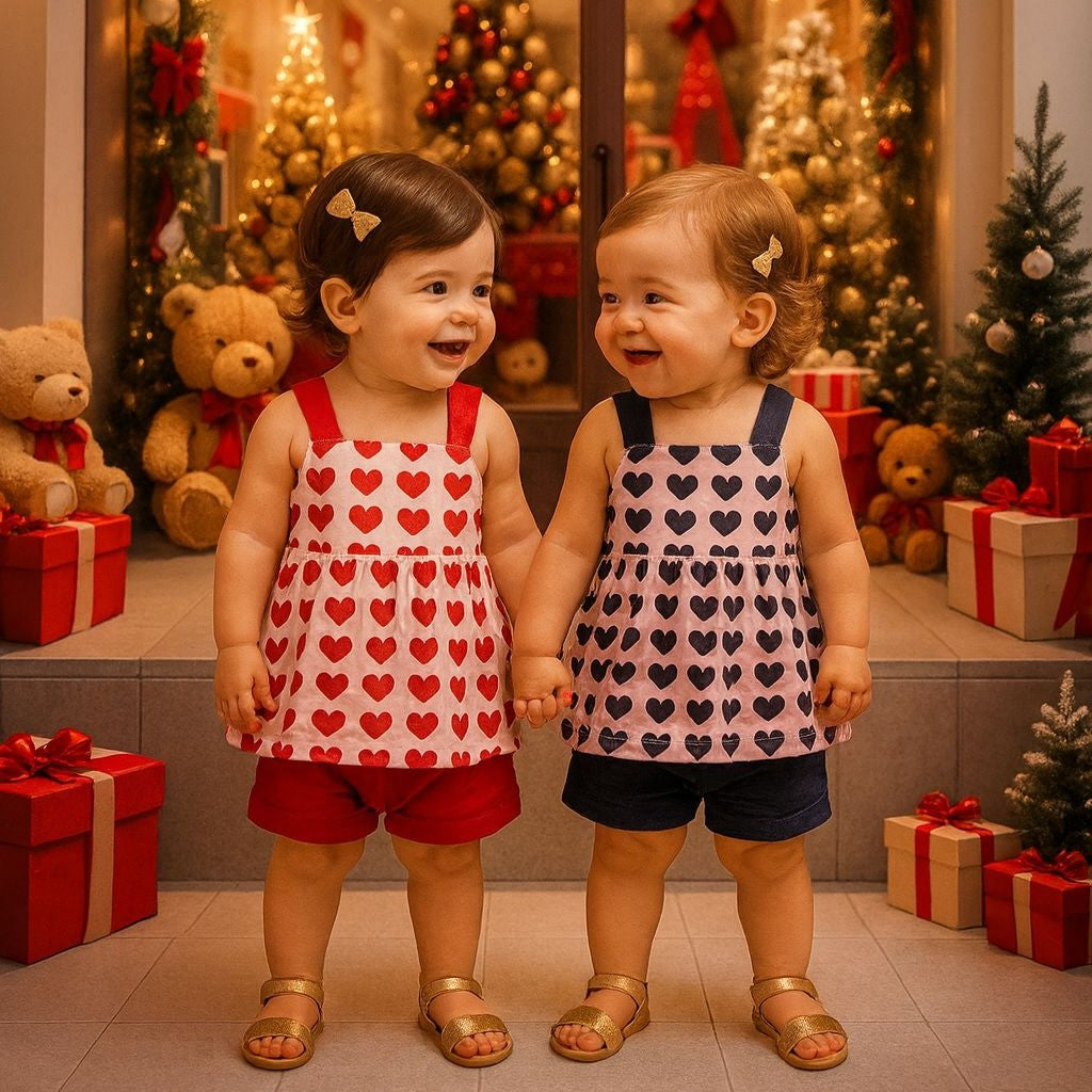 Conjunto Regata Shorts menina Coracoes