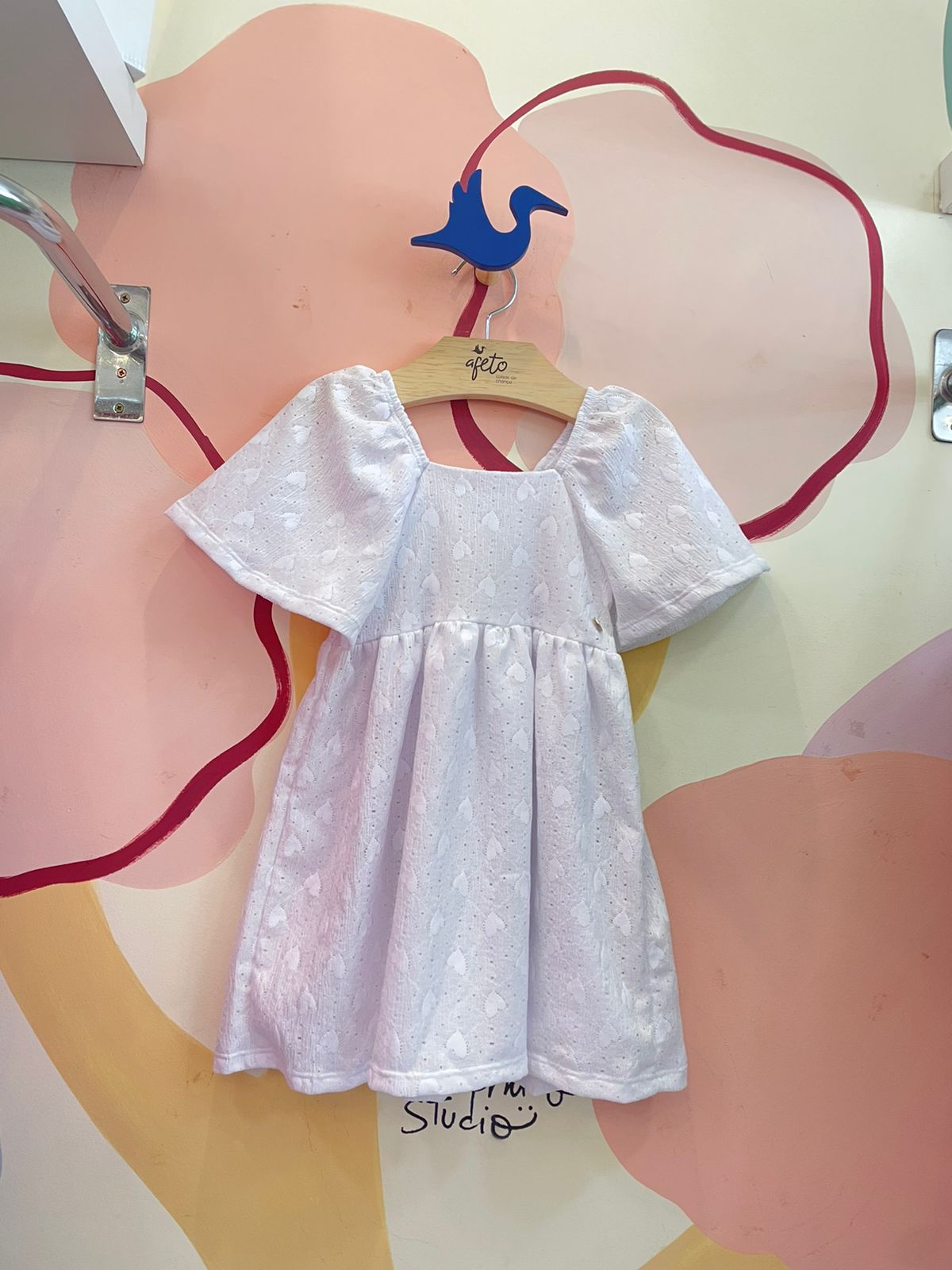 Vestido Manga Curta Menina You+Me Coracoes Branco