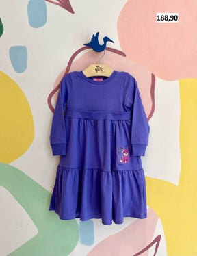 Vestido manga longa menina Momi Liso 3 Marias Urso Roxo
