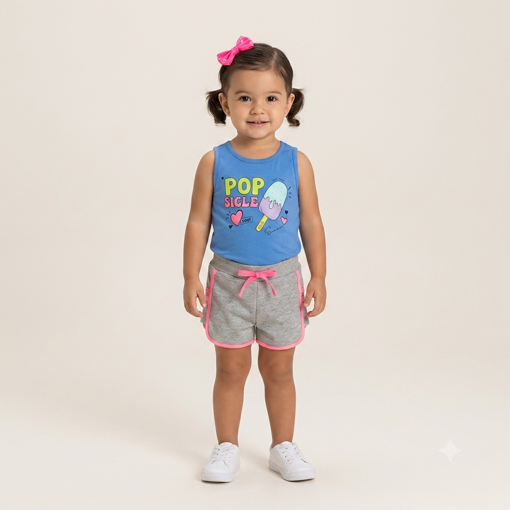 Conjunto Regata Shorts Hrradinhos Menina Picole