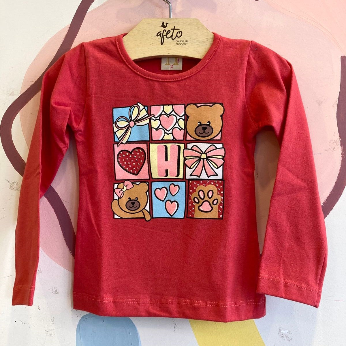 Blusa Manga Longa menina Ursinhos Quadrihos