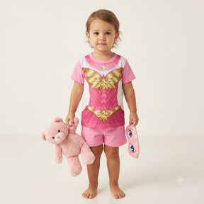 Pijama Manga Curta Shorts Boca Grande Infantil menina com Tapa Olho Heroina