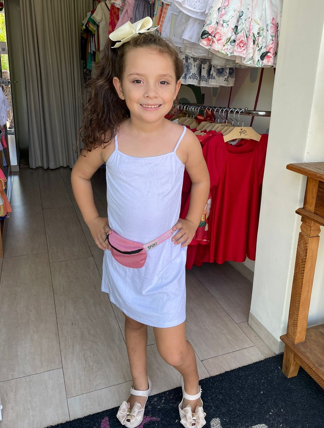 Vestido Manga Curta Bambolina Infantil menina Telinha com Pochete