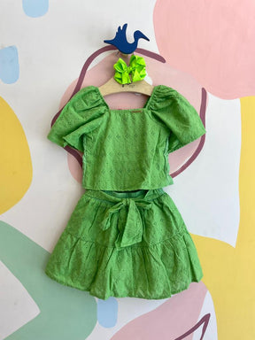 Conjunto Manga Curta Saia Momi Infantil Fem Lasie Verde