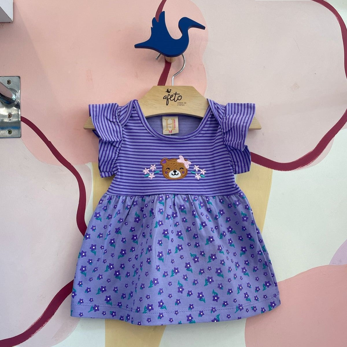 Vestido manga curta menina Listrado Flores Ursa